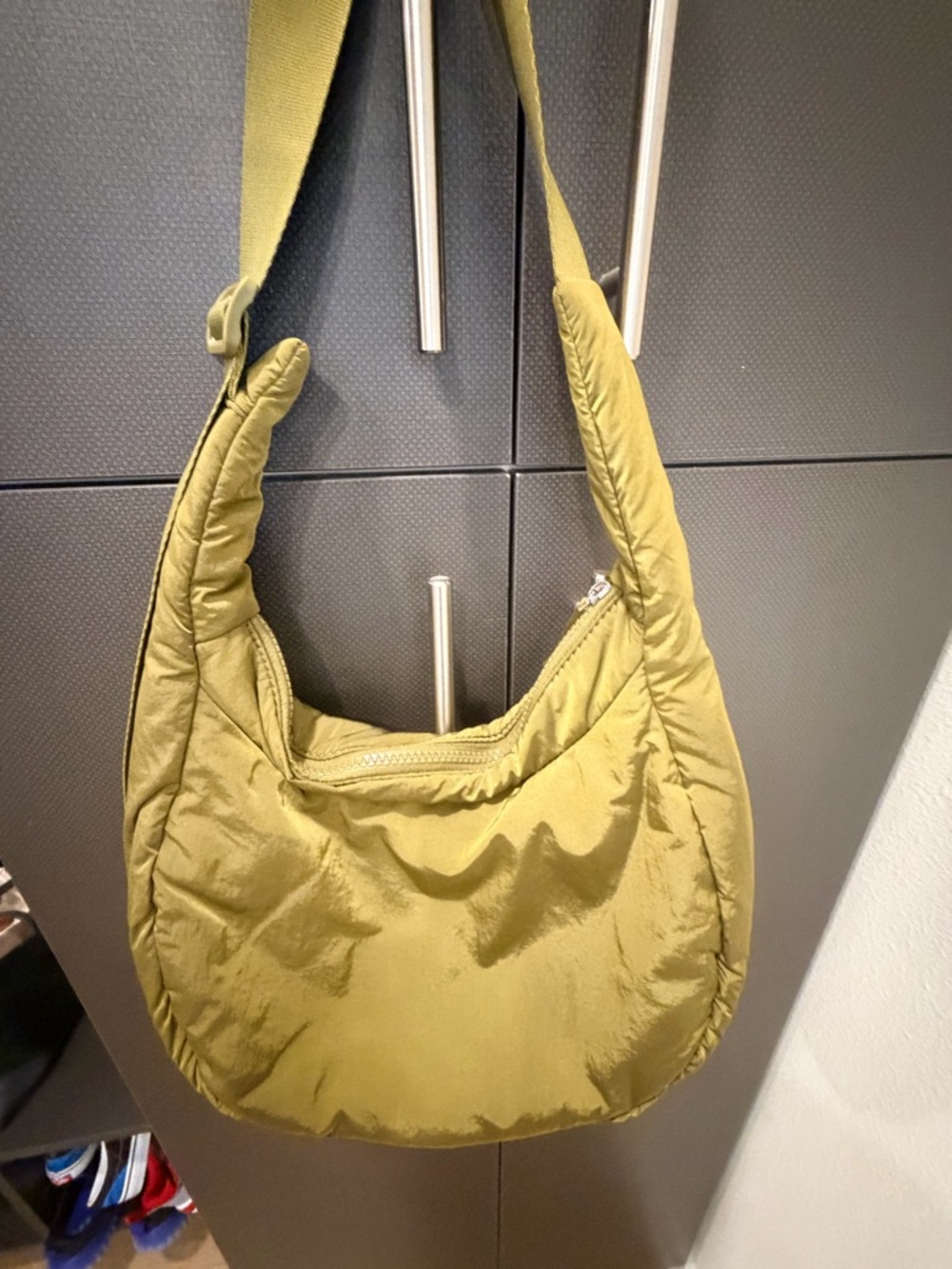 Athleta Olive Quilted Nylon Crescent Crossbody Bag
